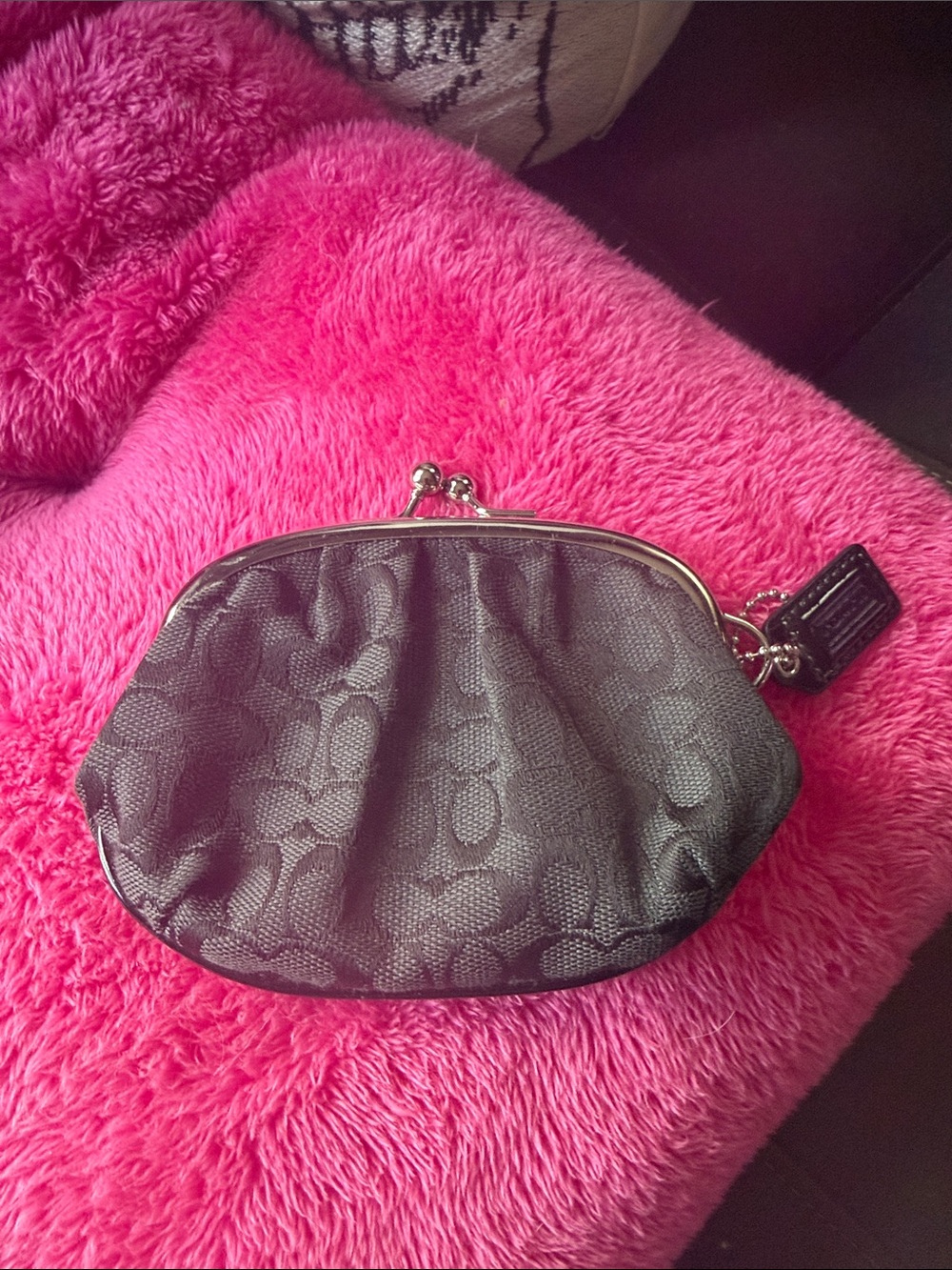 Coach Black Signature Kiss-Lock Coin Pouch